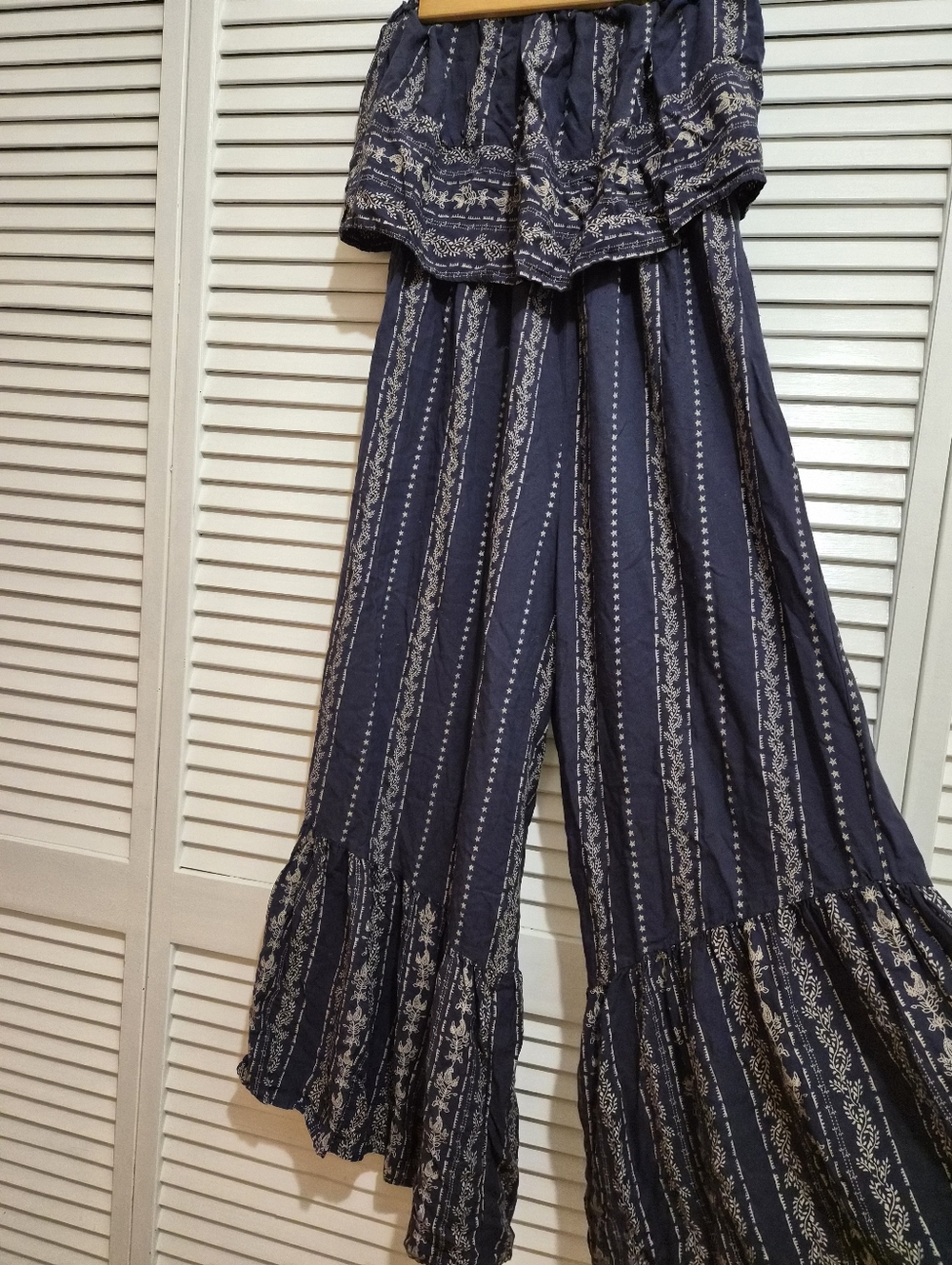 Japna Navy and White Printed Wide-Leg Jumpsuit